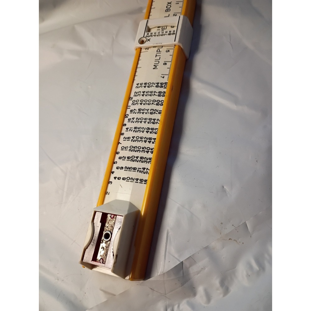 Vintage Sterling Multiplier Pencil Box Yellow Plastic Ruler Sharpener D-157534
